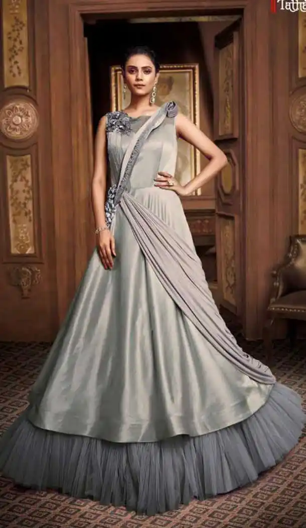Multi Color Heavy Hmbroidery Designer Indo Westurn Gown -702687535