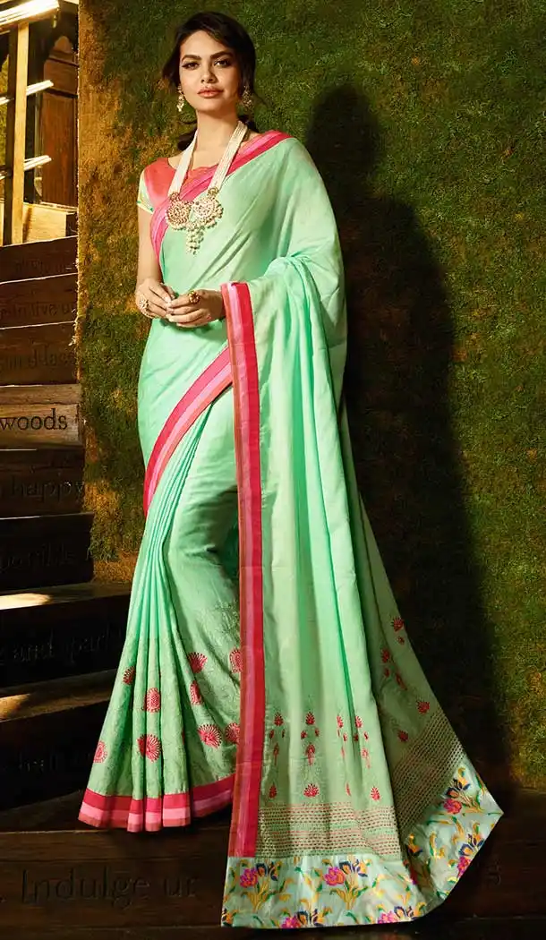 Light Green Color Vichitra Silk Trendsetter Saree Blouse -704587699