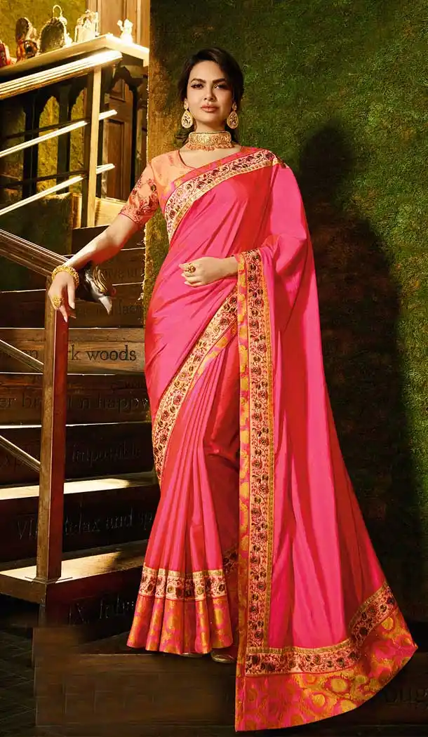 Traditional Pink Color Silk Trendsetter Saree Blouse -704587700