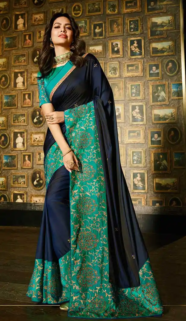 Navy Blue Color Vichitra Silk Trendsetter Saree Blouse -704587701