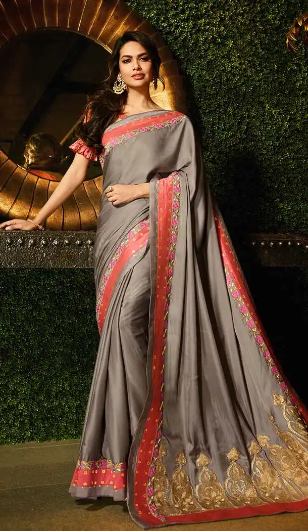 Ultimate Grey Color Vichitra Silk Trendsetter Saree Blouse -704587702