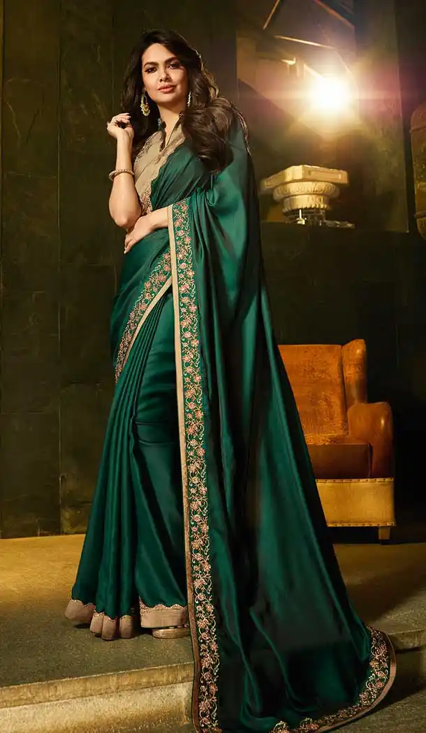 Green Color Vichitra Silk Trendsetter Saree Blouse -704587704