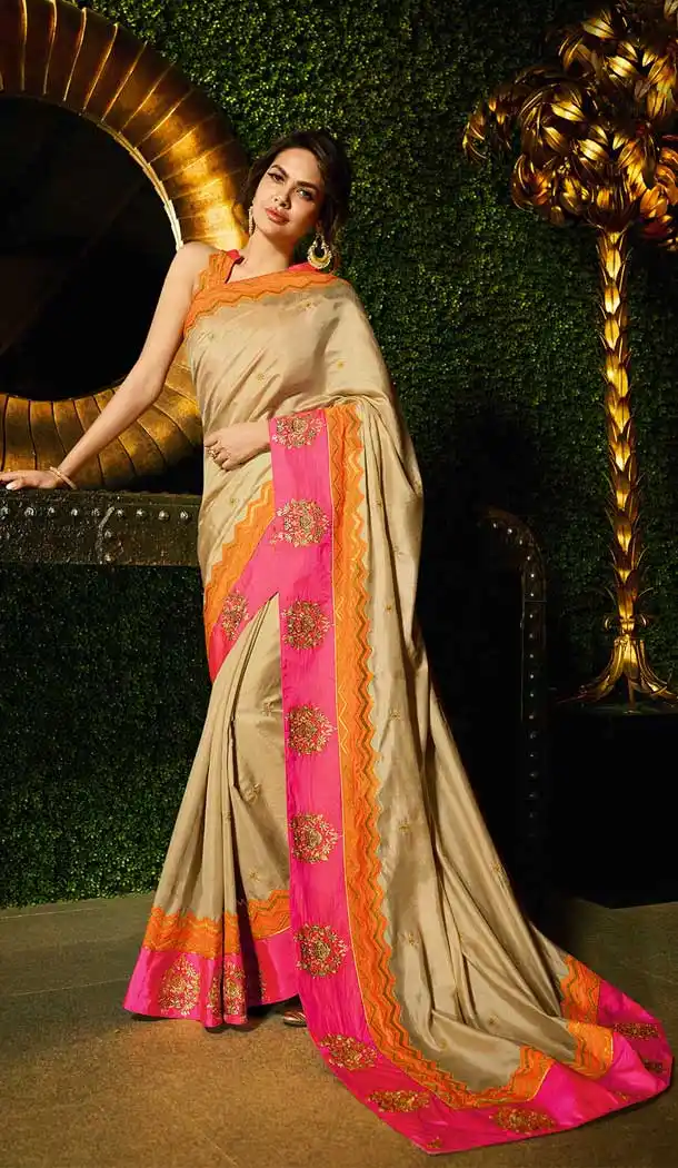 Gold Color Vichitra Silk Trendsetter Saree Blouse -704587705