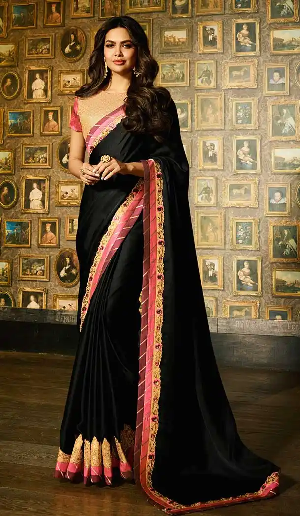 Traditional Black Color Vichitra Silk Trendsetter Saree Blouse -704587706