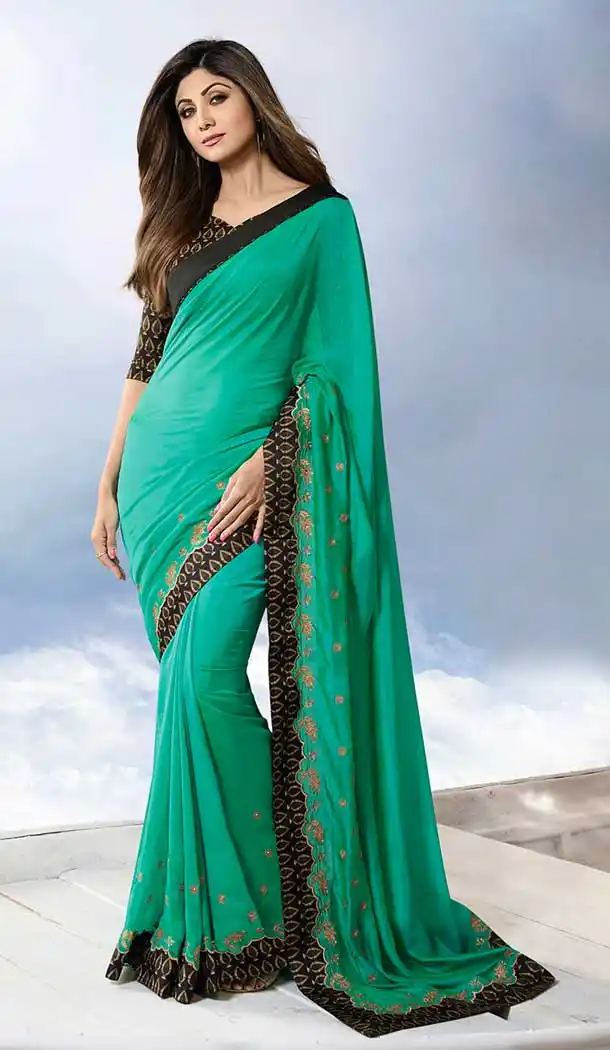 Green Color Satin Silk Bollywood Celebrity Shilpa Shetty Saree -704687709