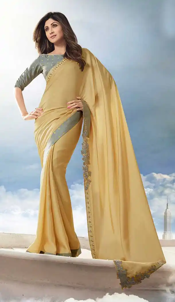 Yellow Color Satin Silk Bollywood Celebrity Shilpa Shetty Saree -704687713