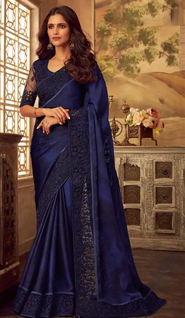 Royal Blue Color Sabya Silk Designer Party Wear Saree Blouse -704887734