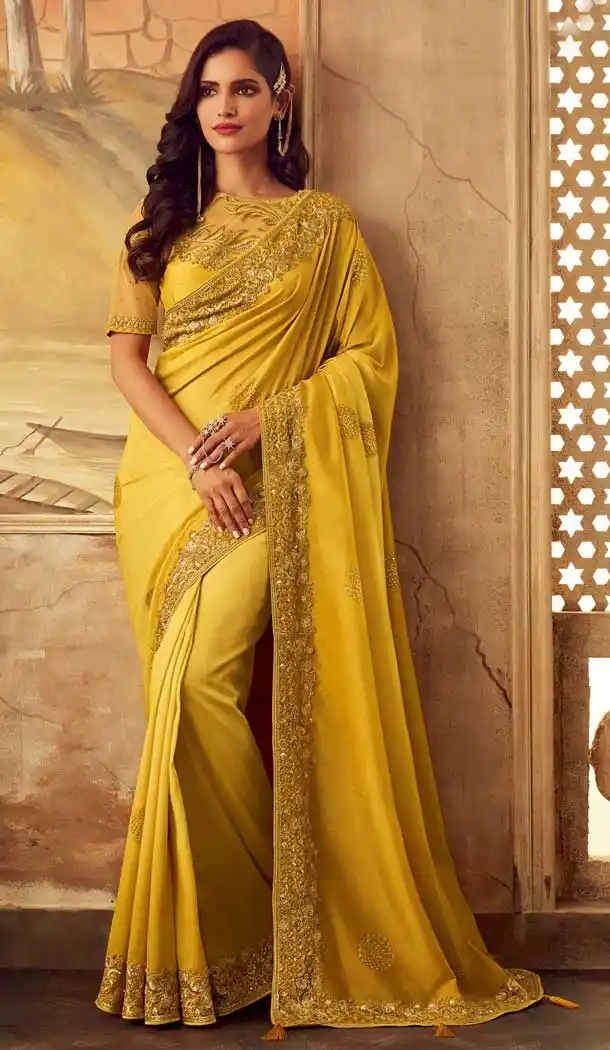 Yellow Color Kisna Silk Designer Party Wear Saree Blouse -704887738