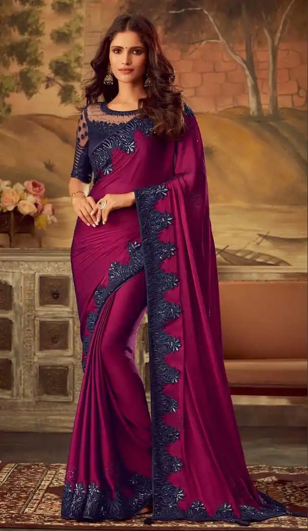Violet Color Kisna Silk Designer Party Wear Saree Blouse -704887739