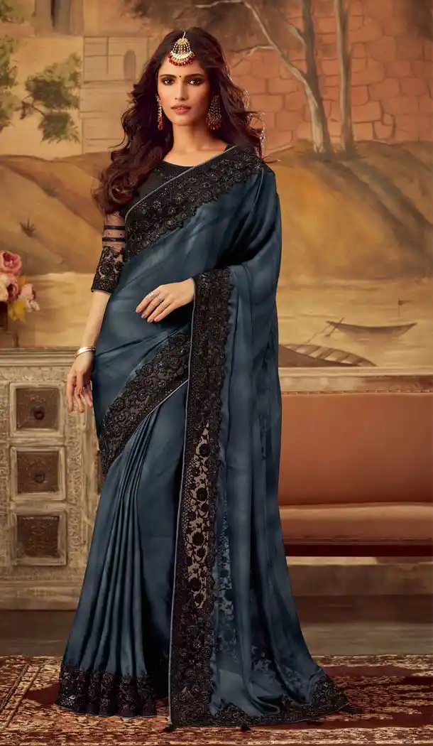 Grey Color Sabya Silk Designer Party Wear Saree Blouse -704887740
