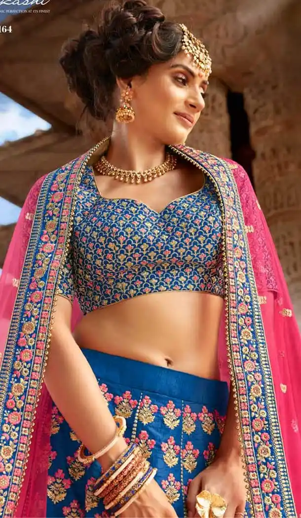 Elegant Blue Color Silk Designer Bridal Wedding Lehenga Choli -705887817