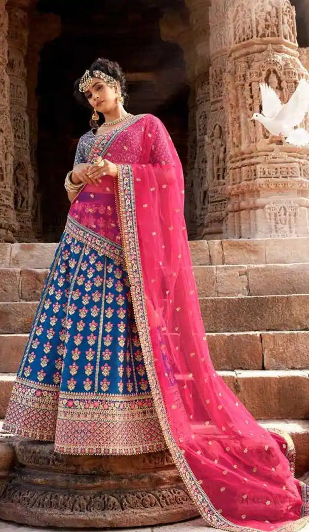 Elegant Blue Color Silk Designer Bridal Wedding Lehenga Choli -705887817