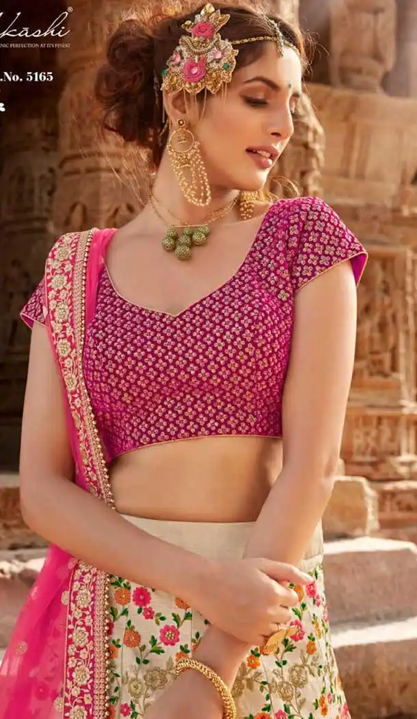 Exquisite Cream Color Silk Designer Bridal Wedding Lehenga Choli -705887818