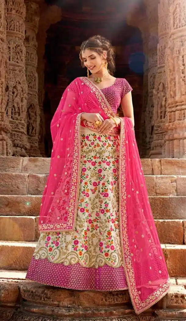 Exquisite Cream Color Silk Designer Bridal Wedding Lehenga Choli -705887818