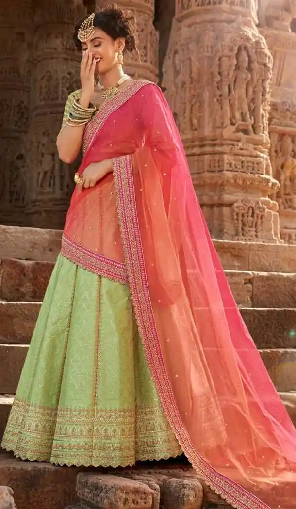 Pista Green Color Silk Designer Bridal Wedding Lehenga Choli -705887820