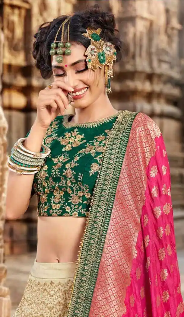 Aesthetic Cream Color Silk Designer Bridal Wedding Lehenga Choli -705887821