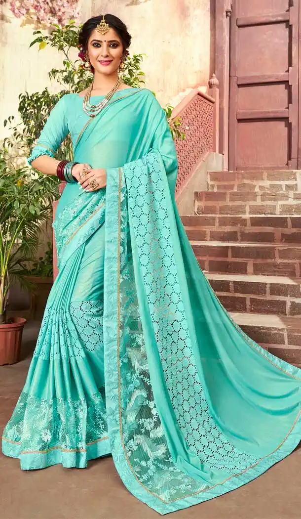 Aqua Green Color Lycra Party Wear Women Saree Blouse -705187777