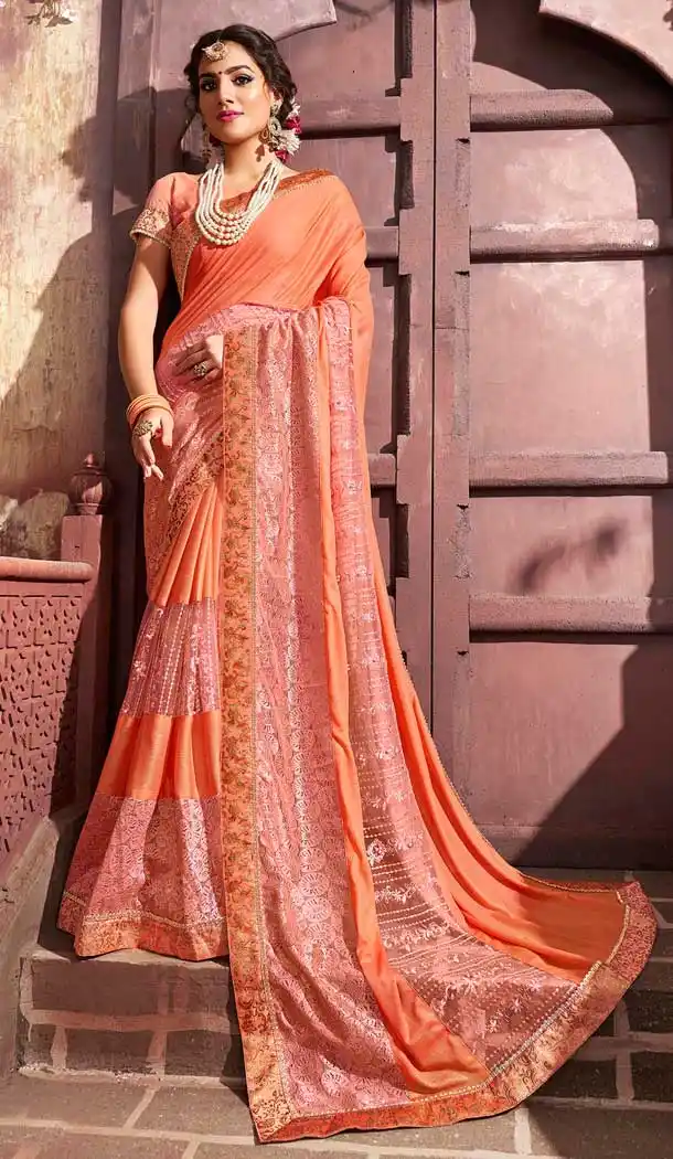 Marvelous Orange Color Lycra Party Wear Women Saree Blouse -705187780
