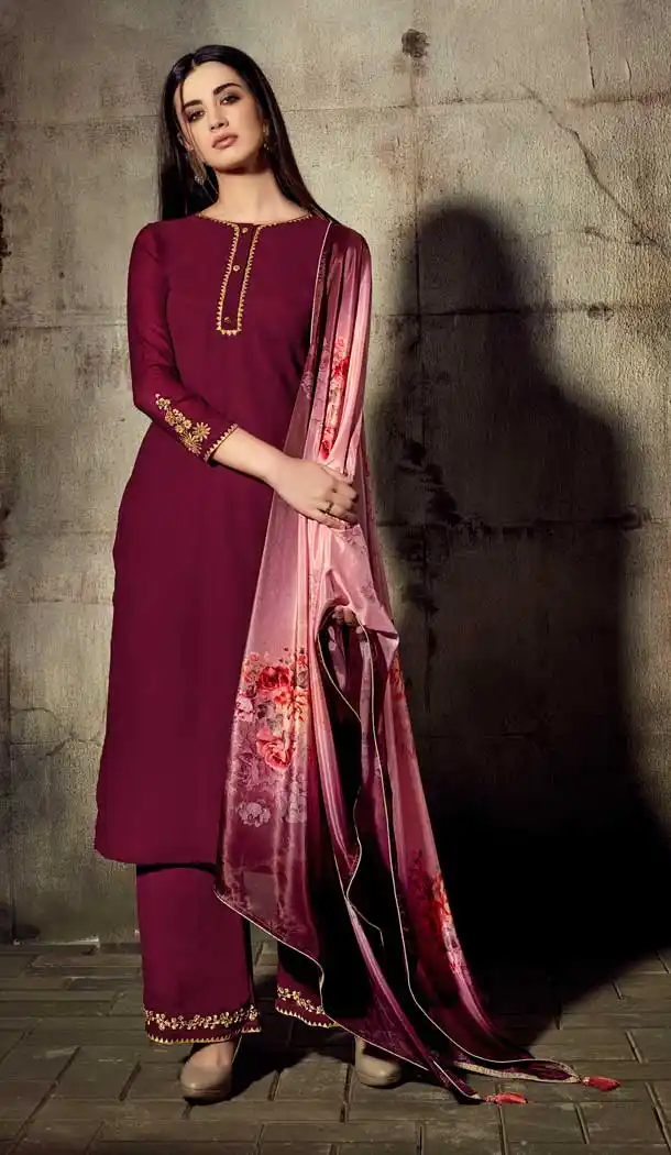 Fancy Maroon Color Georgette Readymade Palazzo Suit -705787811