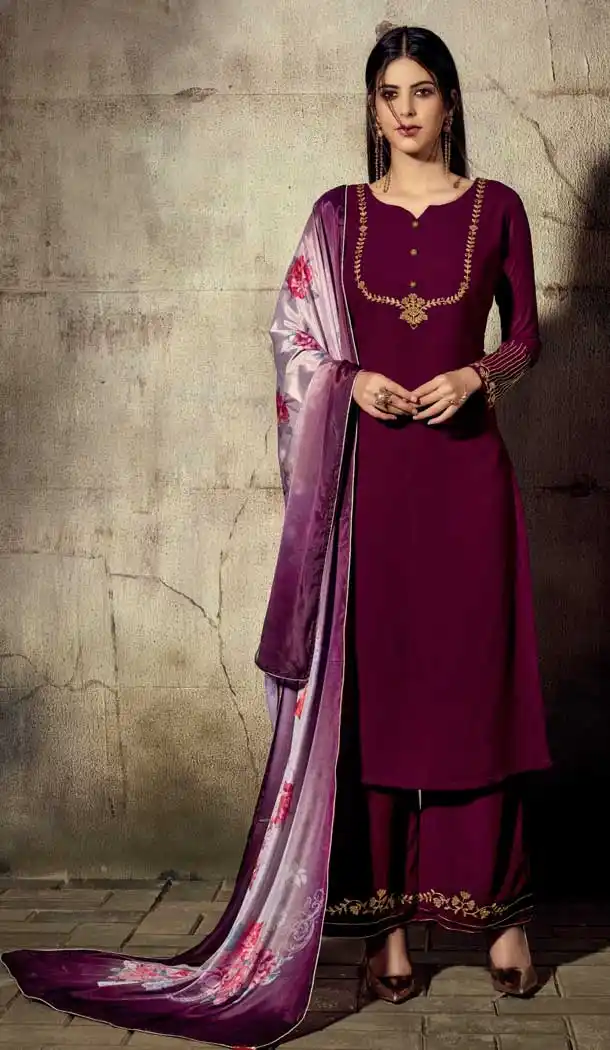 Exotic Violet Color Georgette Readymade Palazzo Suit -705787815