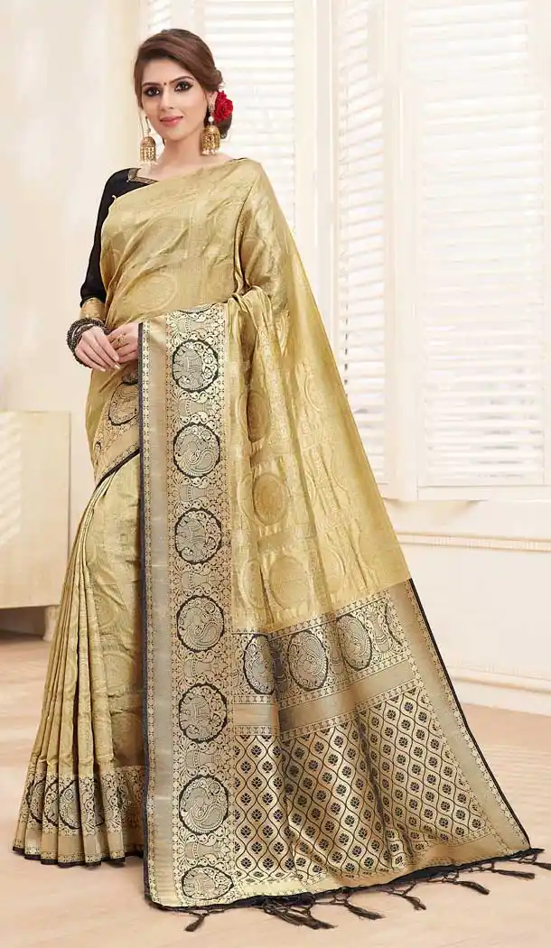 Gold Color Pure DolaLinen Silk Traditional Wear Saree -706487901