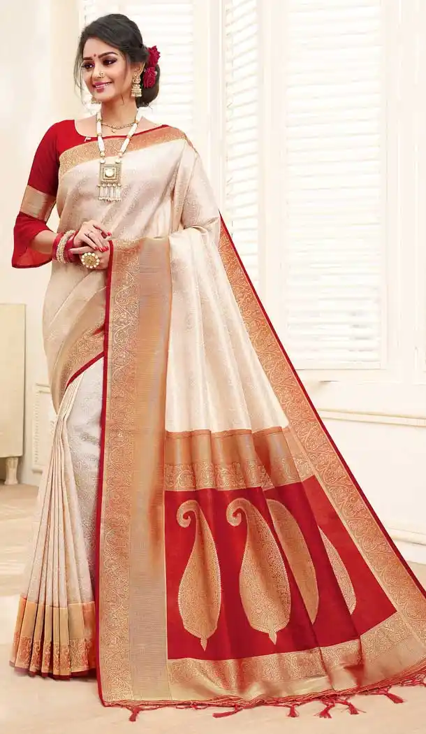 Off White Color Pure DolaLinen Silk Traditional Wear Saree -706487902