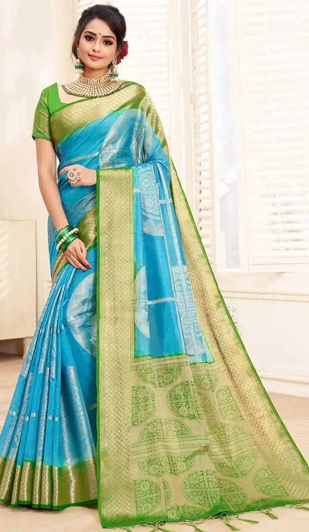 Sky Blue Color Pure DolaLinen Silk Traditional Wear Saree -706487904