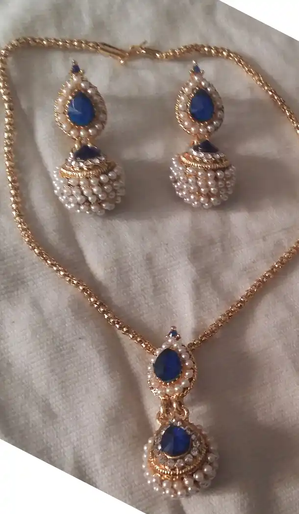 Blue and Off White Color Fashion Necklaces in Heavy and Traditional Look