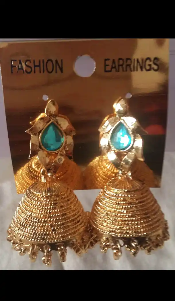 Skyblue and Gold Color Earrings in Traditional Look