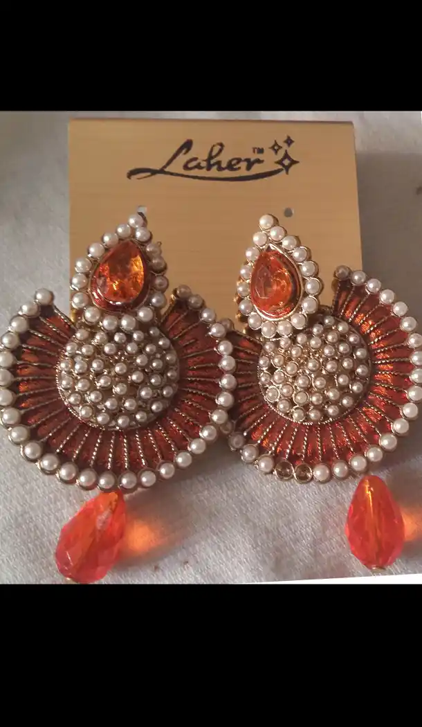 Incredible Orange and Off White Color Earrings