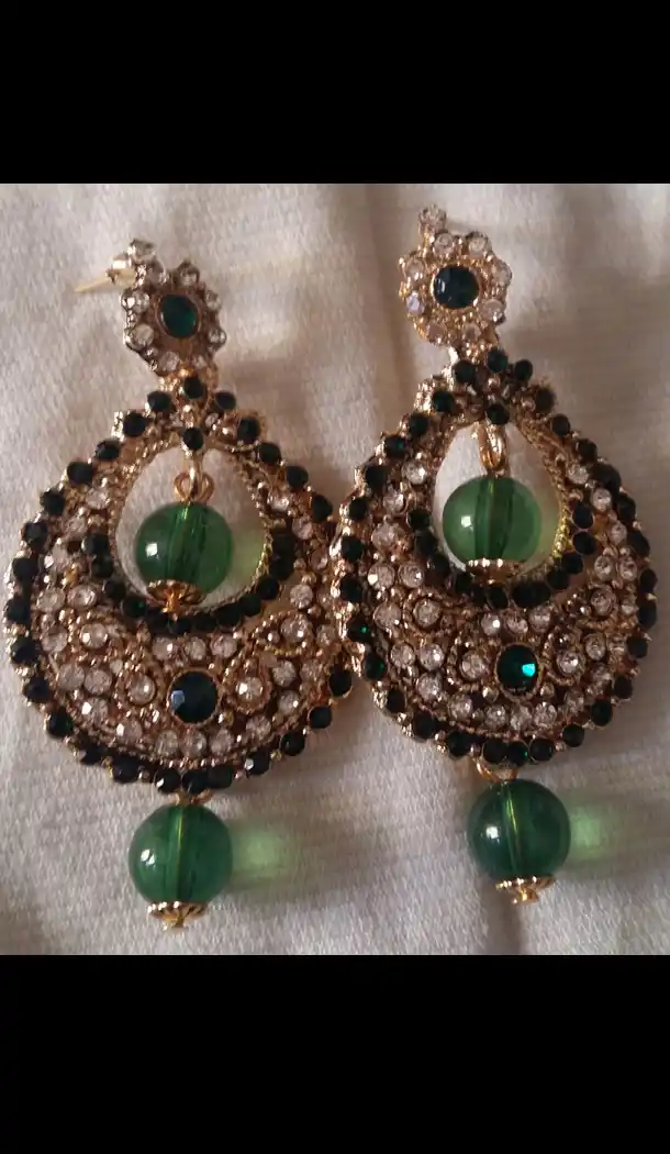 Women's Art Green and Black Color Artificial Jewellery Earrings