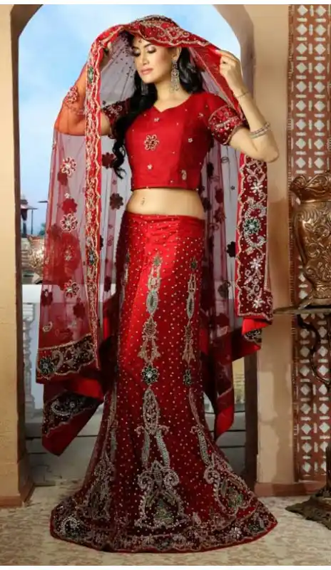 Gleaming Bick Red Wedding Lehenga Choli