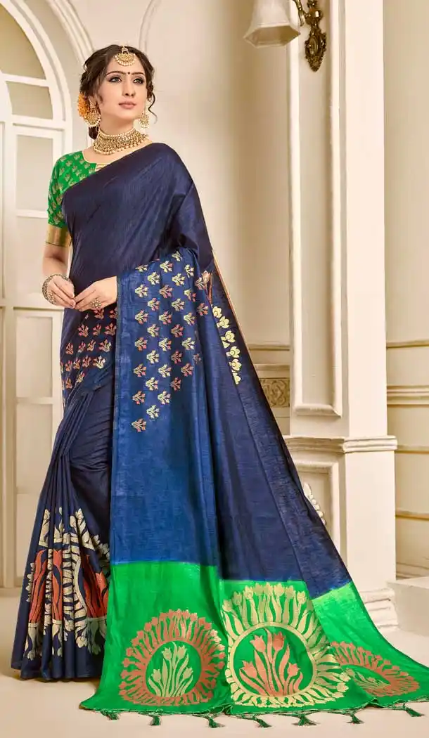 Navy Blue Color Pure Ikat Silk Traditional Party Wear Saree -706587908