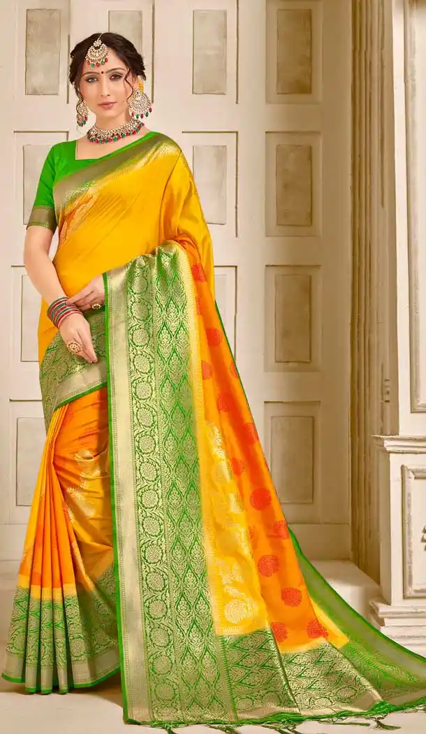 Musterd Color Pure Ikat Silk Traditional Party Wear Saree -706587913