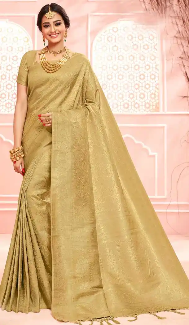 Charming Golden Color Pure Dola Silk Traditional Party Wear Saree -706787925