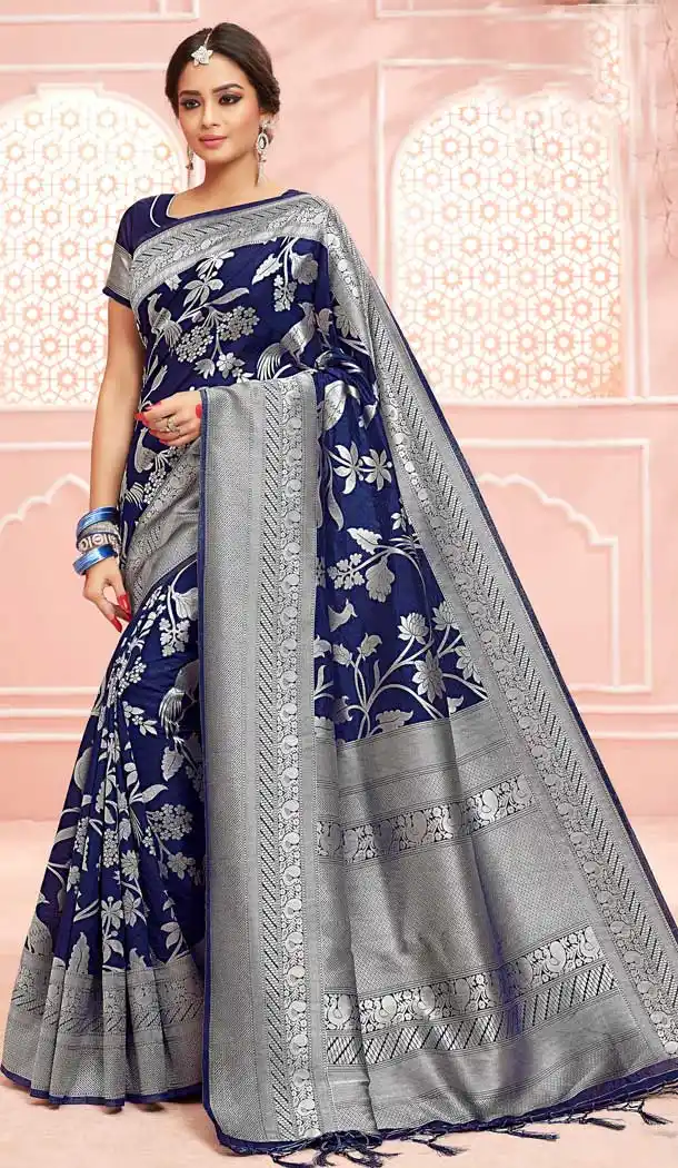 Adorable Blue Color Pure Dola Silk Traditional Party Wear Saree -706787926