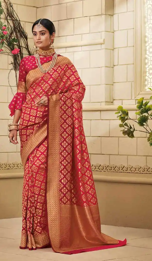Magnificient Red Color Weaving Silk Traditional Party Wear Saree Blouse -706887929