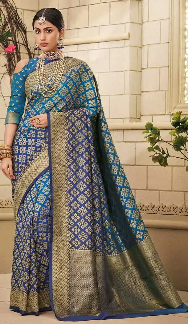Contemporary Blue Color Weaving Silk Traditional Party Wear Saree Blouse -706887933