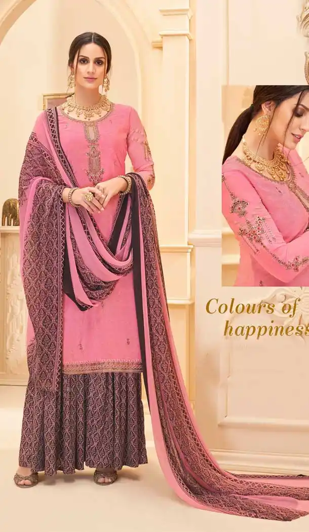 Pink Color Pure French Crep Casual Party Wear Sharara Suit -707687990
