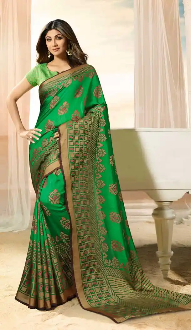 Green Color Brasso Silk Bollywood Celebrity Shilpa Shetty Saree -673784686