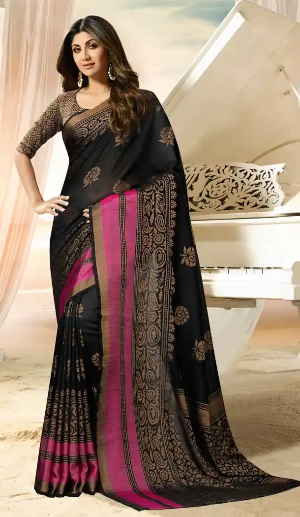 Black Color Brasso Silk Bollywood Celebrity Shilpa Shetty Saree -673784688