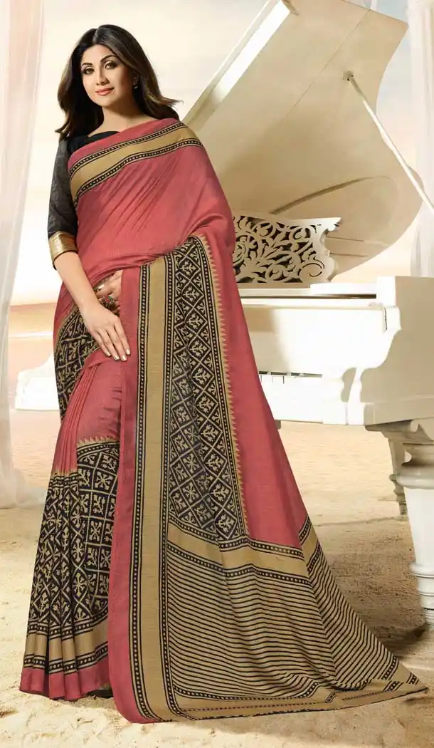 Light Maroon Color Brasso Silk Bollywood Celebrity Shilpa Shetty Saree -673784690