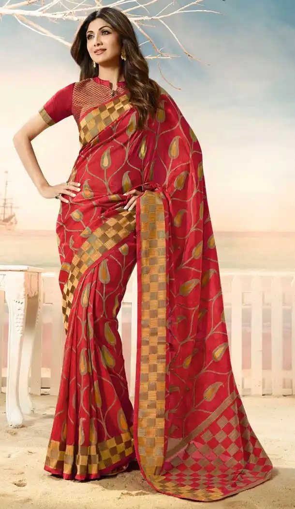 Exquisite Red Color Brasso Silk Bollywood Celebrity Shilpa Shetty Saree -673784692