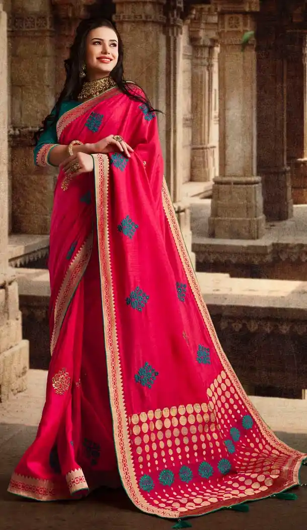 Stylish Pink Color Dola Silk Traditional Party Wear Saree Blouse -707387964