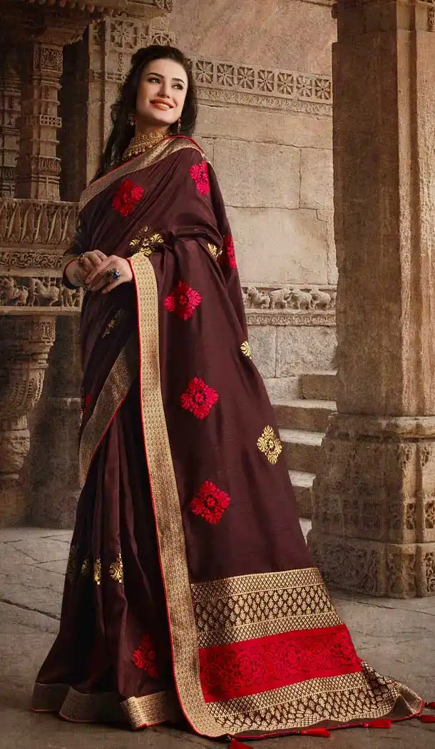 Brown Color Dola Silk Traditional Party Wear Saree Blouse -707387965