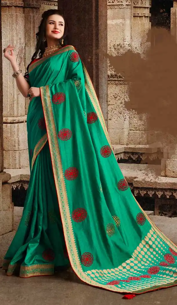 Sea Green Color Dola Silk Traditional Party Wear Saree Blouse -707387966