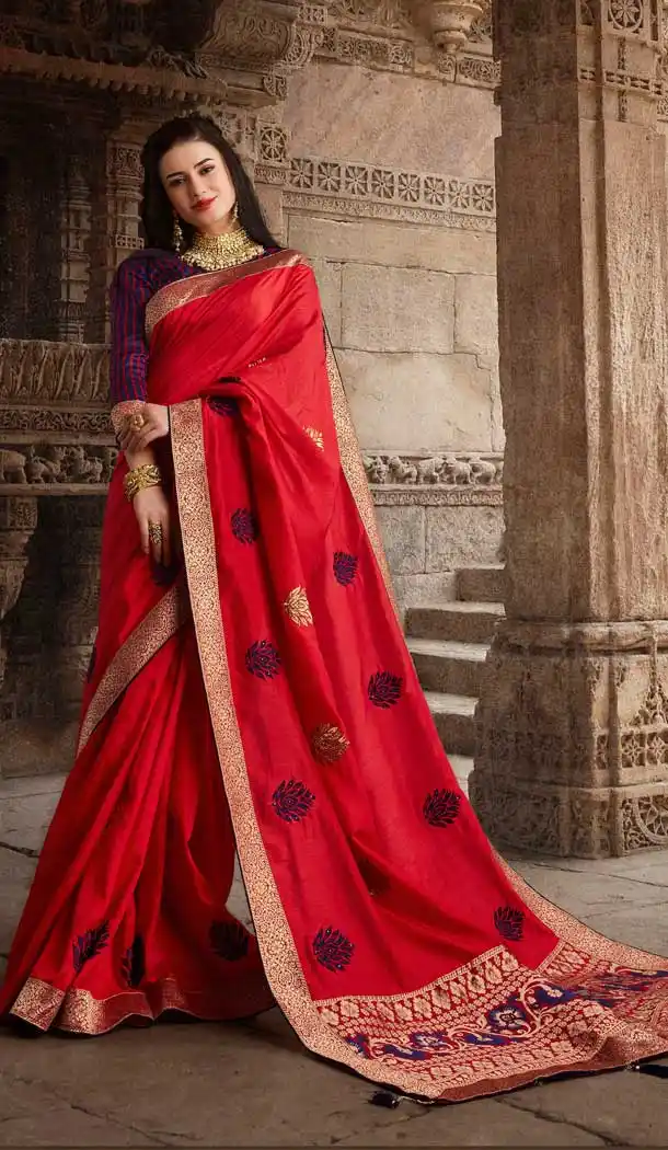 Red Color Dola Silk Traditional Party Wear Saree Blouse -707387968