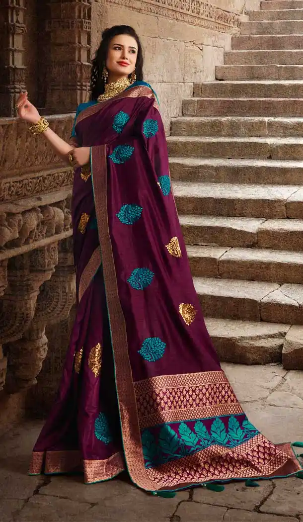 Unique Wine Color Dola Silk Traditional Party Wear Saree Blouse -707387969
