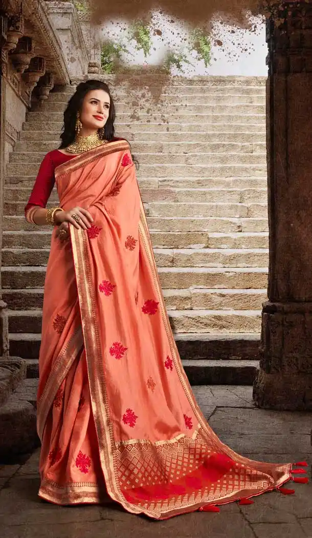 Peach Color Dola Silk Traditional Party Wear Saree Blouse -707387970