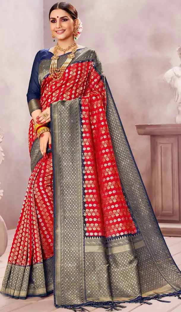 Red Color Pure Dola Silk Traditional Party Wear Saree Blouse -707487972